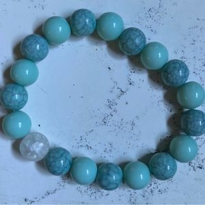 Teal and Teal Marble Beaded Bracelet